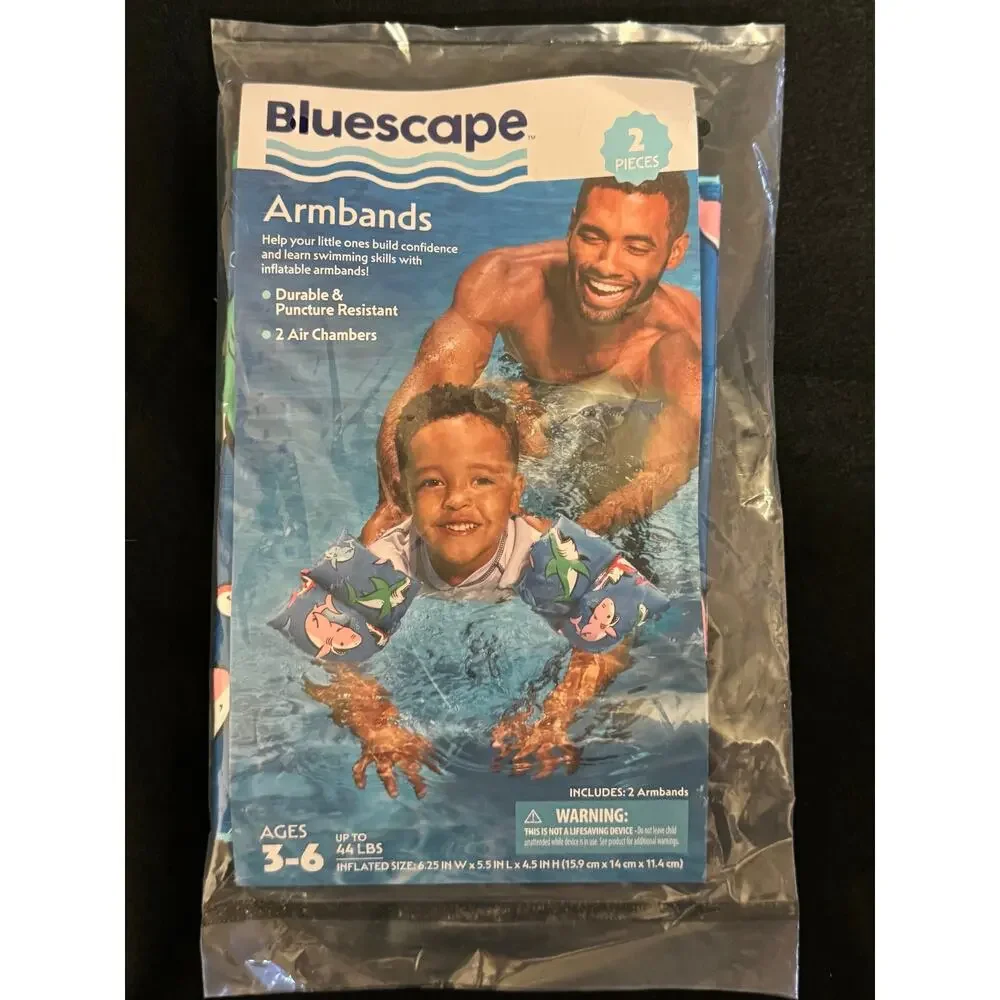 Bluescape Kids Inflatable Swim Armbands Shark, 2-Piece New in Bag